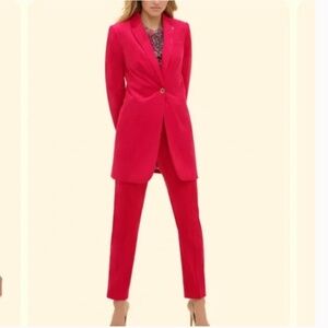 Tommy Hilfiger Womens Velvet Suit One-Button Long Blazer Pink Fuchsia